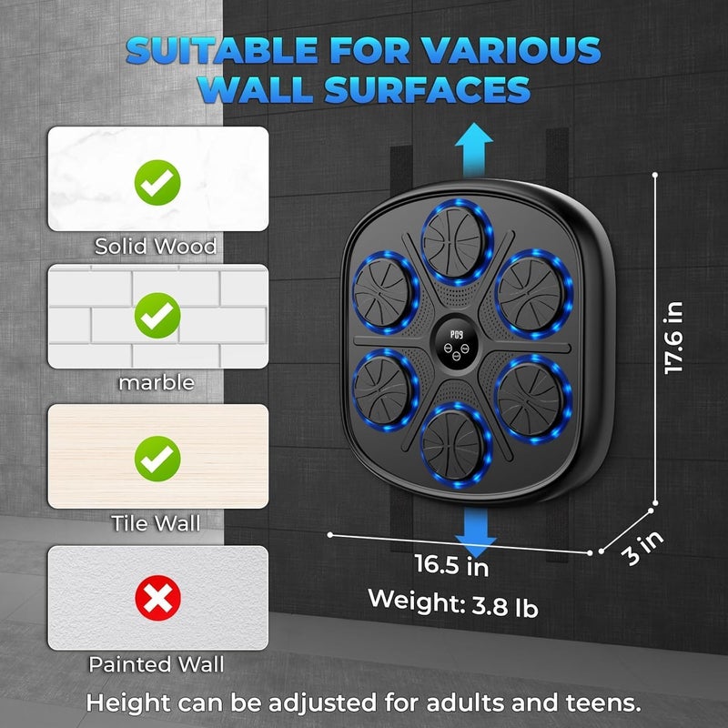 heetipuk 2025 Music Boxing Machine for Adults and Kids, Smart Bluetooth Boxing Machine Wall Mounted Music, Adjustable Hitting Sound Volume, Durable PU Material, Fitness/Lose Weight in Home - Image 4